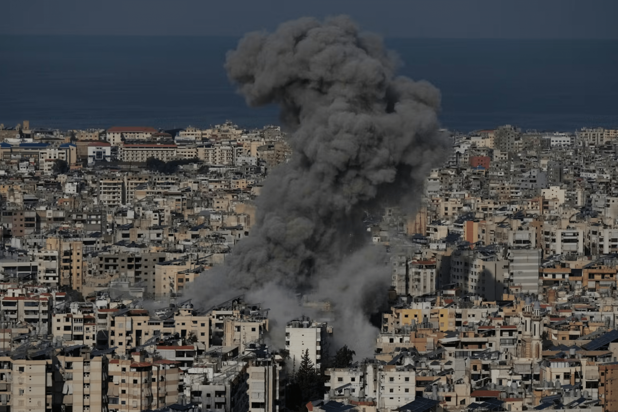 Smoke rising over a city