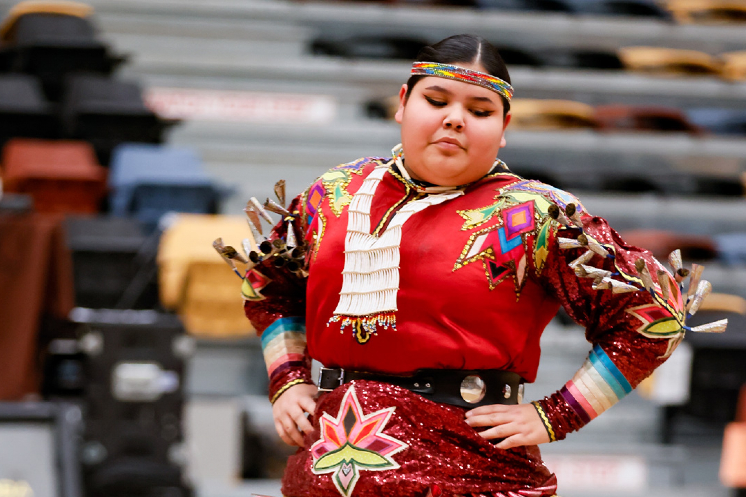 An Indigenous dancer performing during spirit of the bison