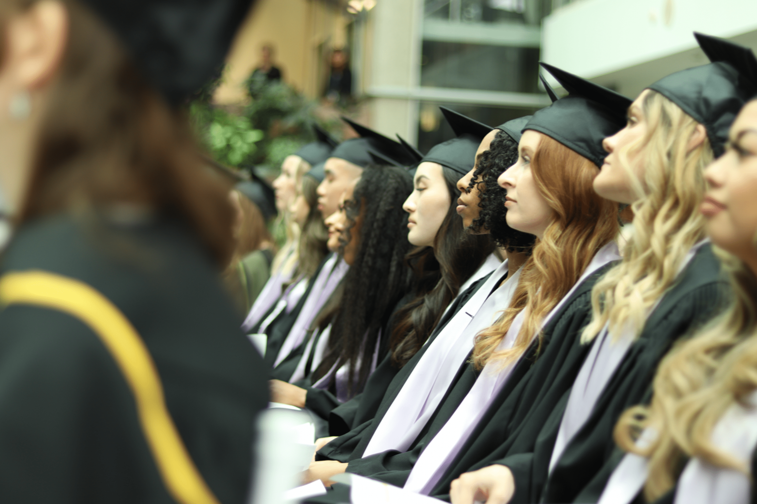 Dental hygiene students wearing cap and gowns at the convocation ceremony.