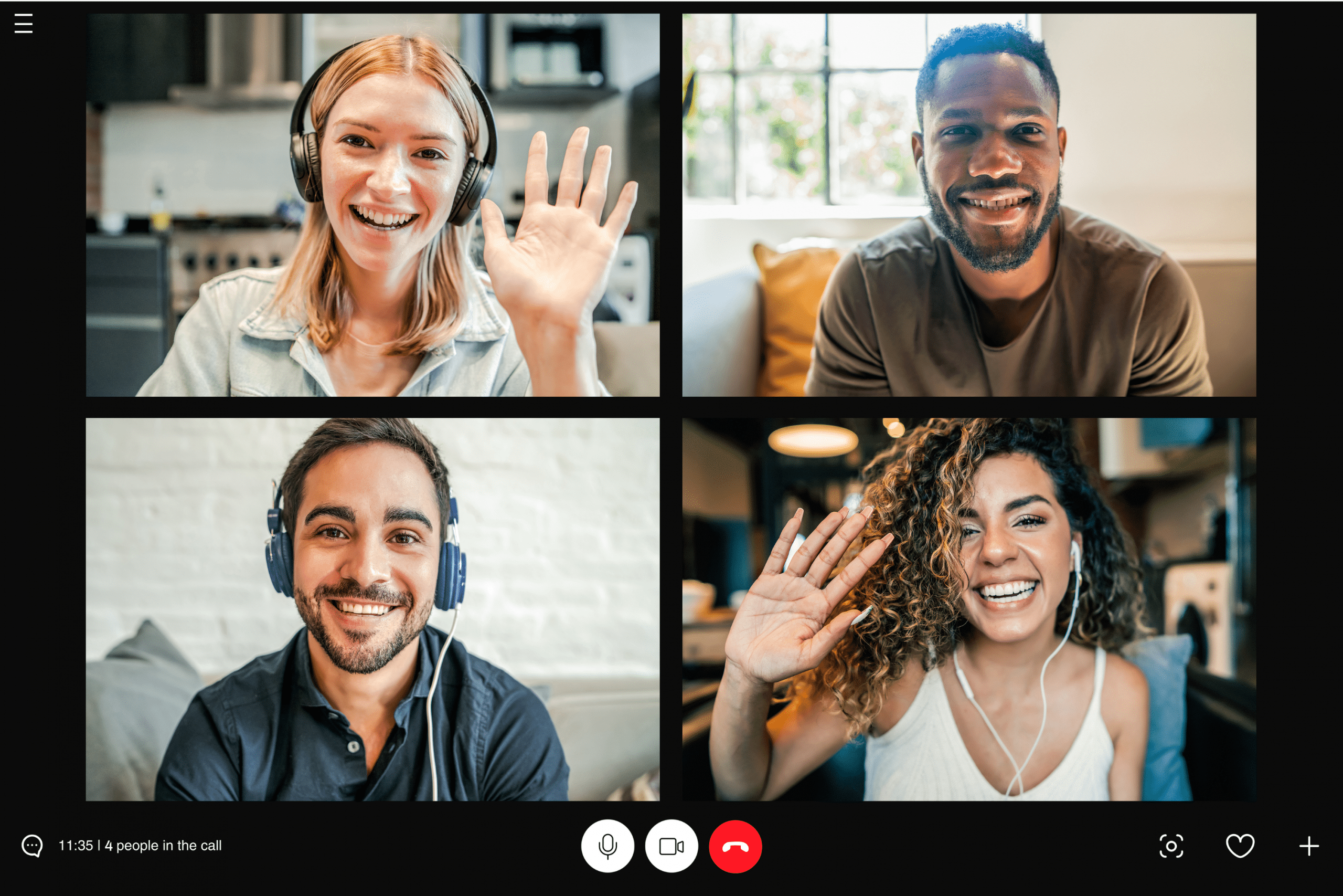 Four people in a video call 