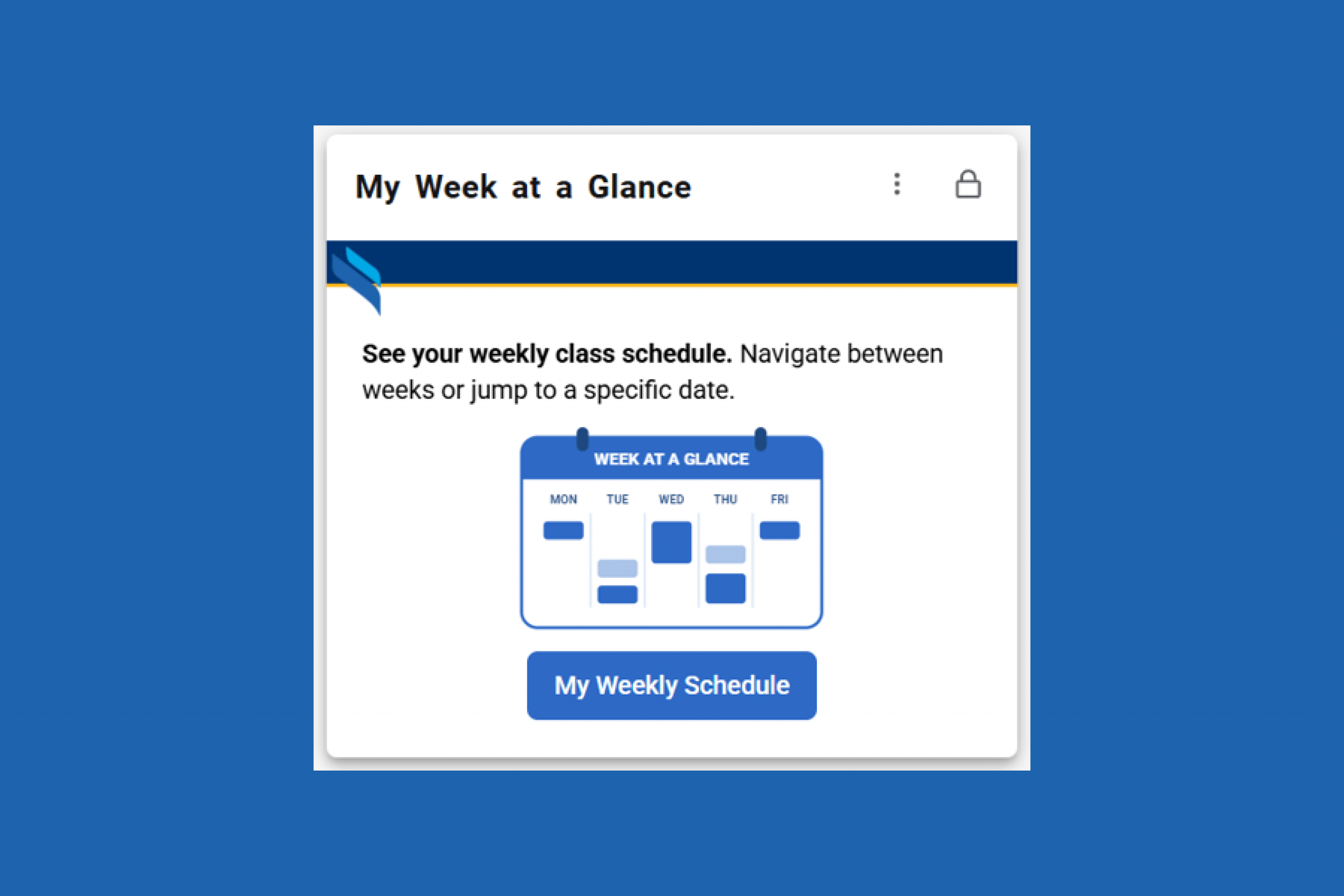 Week at a Glance card against a blue background