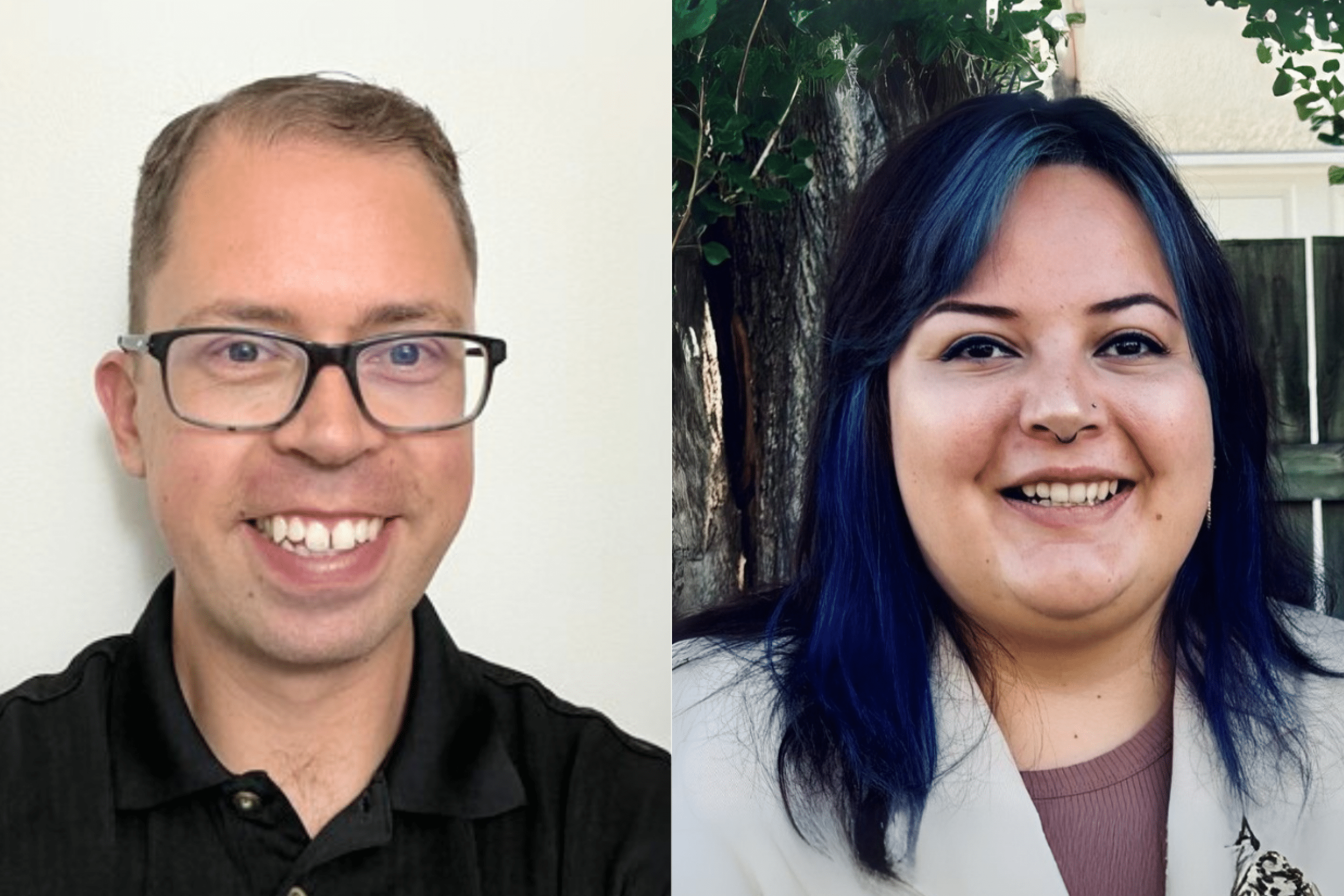 One man and one woman's headshots.