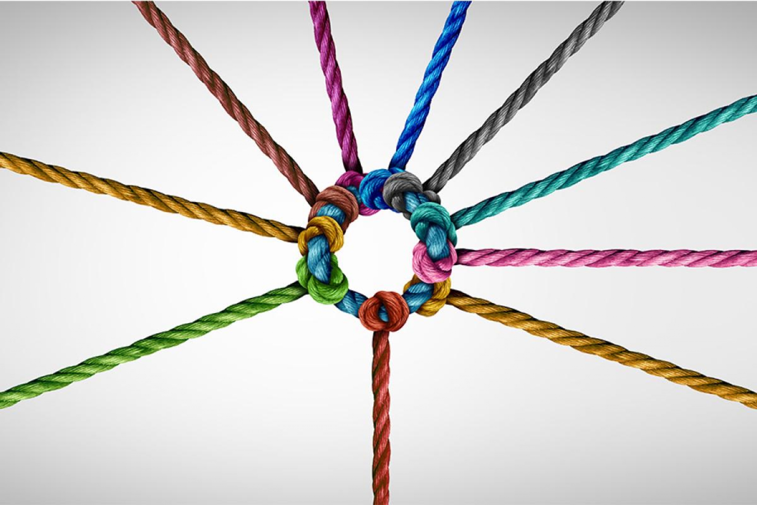 different colours of rope come together in a circle