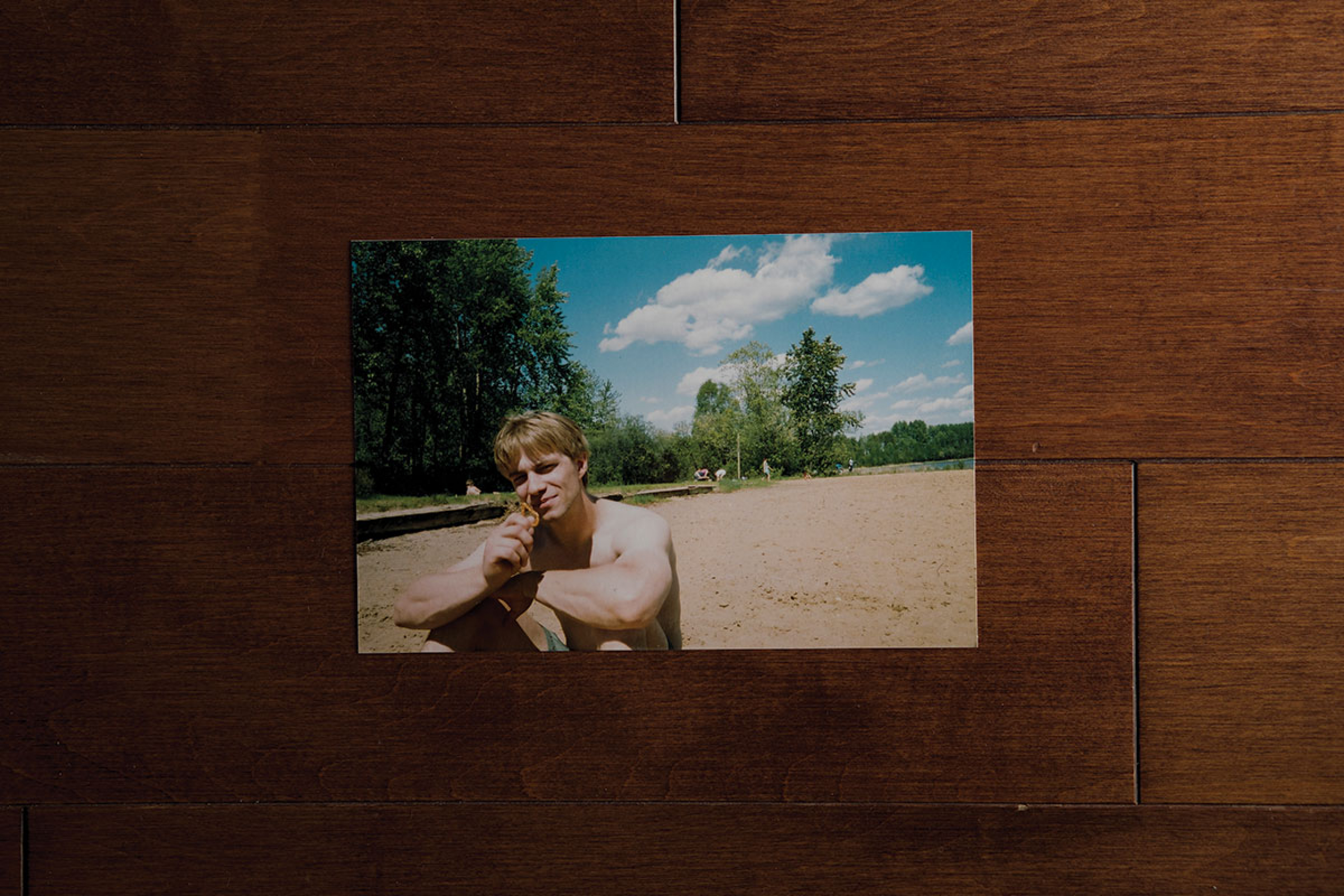 a 4 by 6 photo of a man on a beach