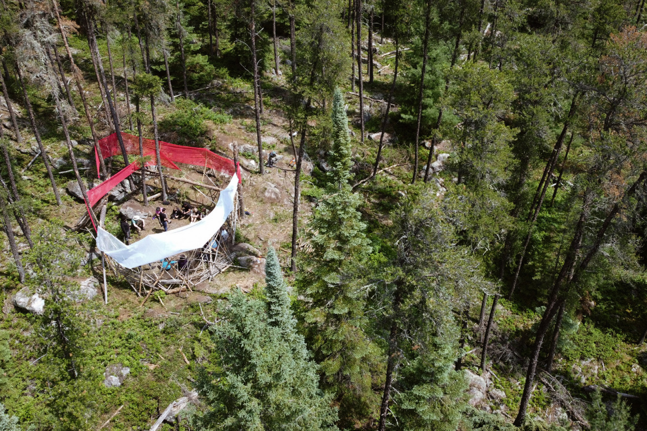 a view of the outdoor gathering space from above