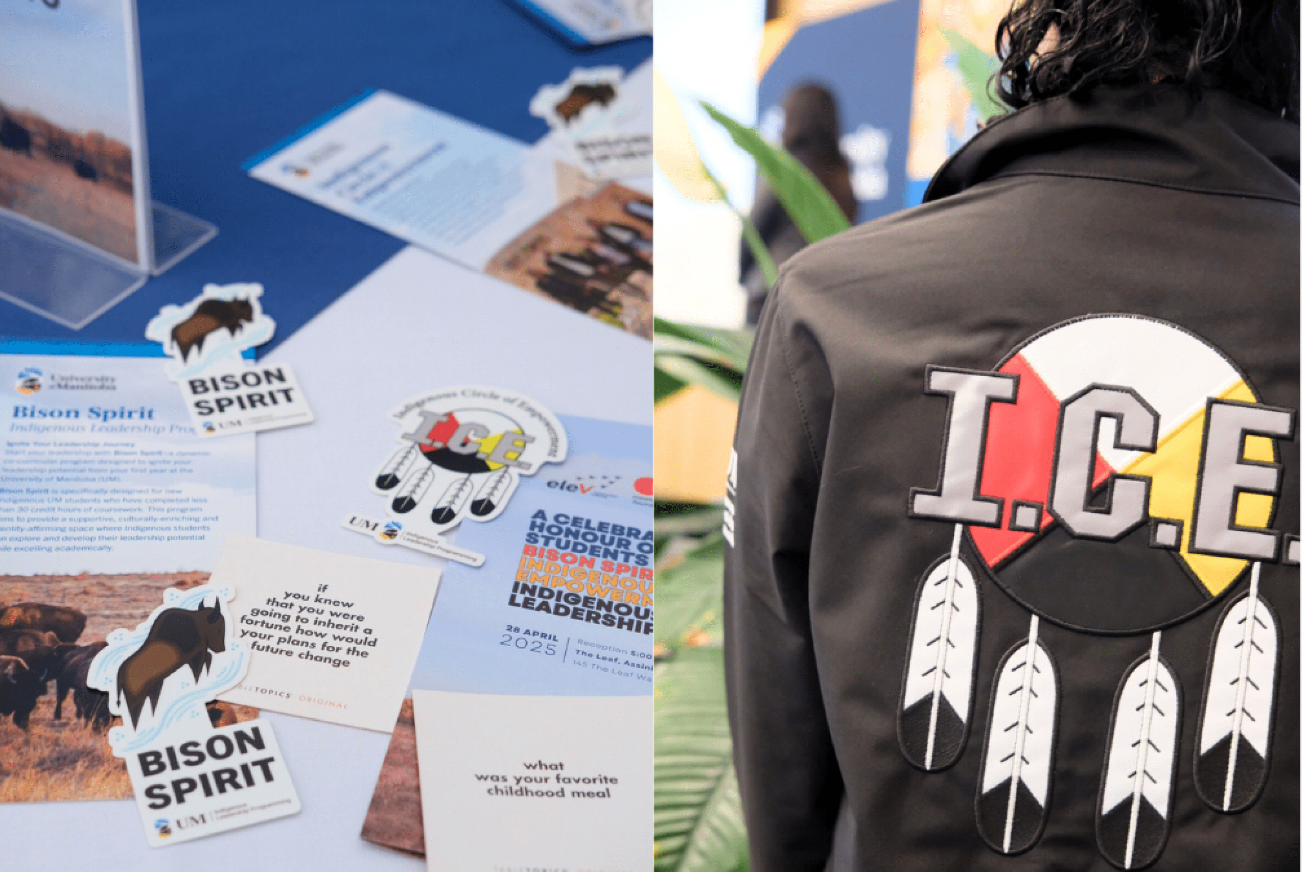 Bison Spirit and ICE program materials on display; close-up of ICE logo on a jacket.