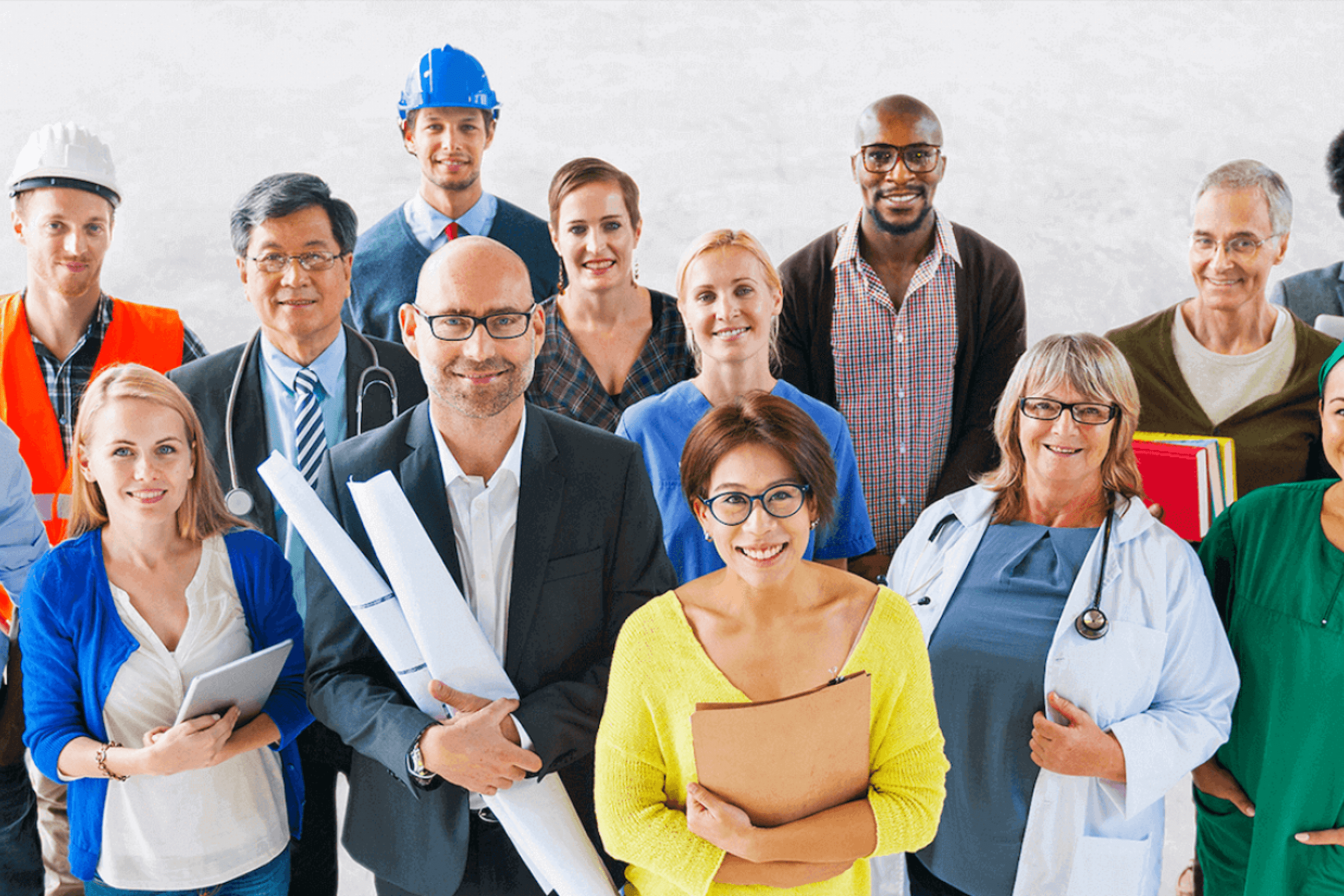 a group of people representing various careers