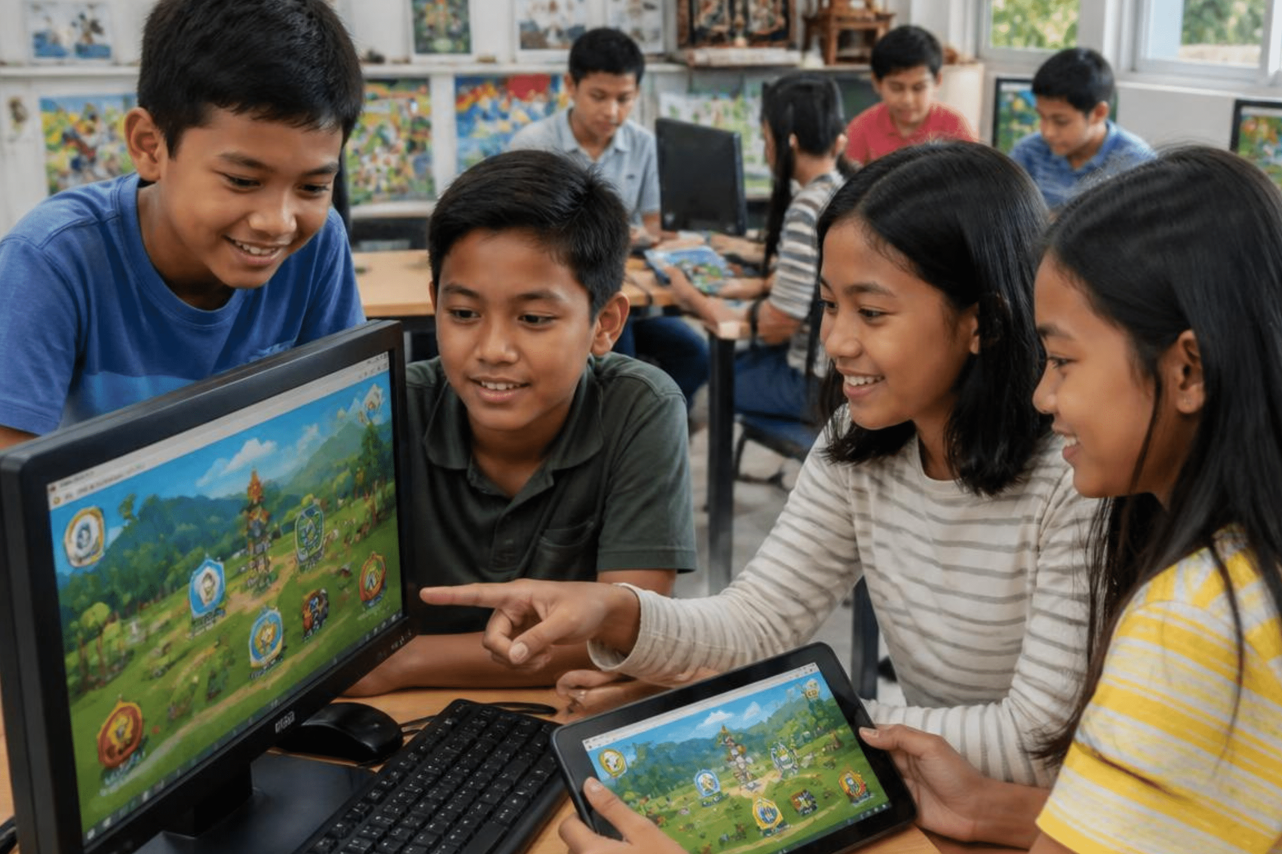 children playing on a game