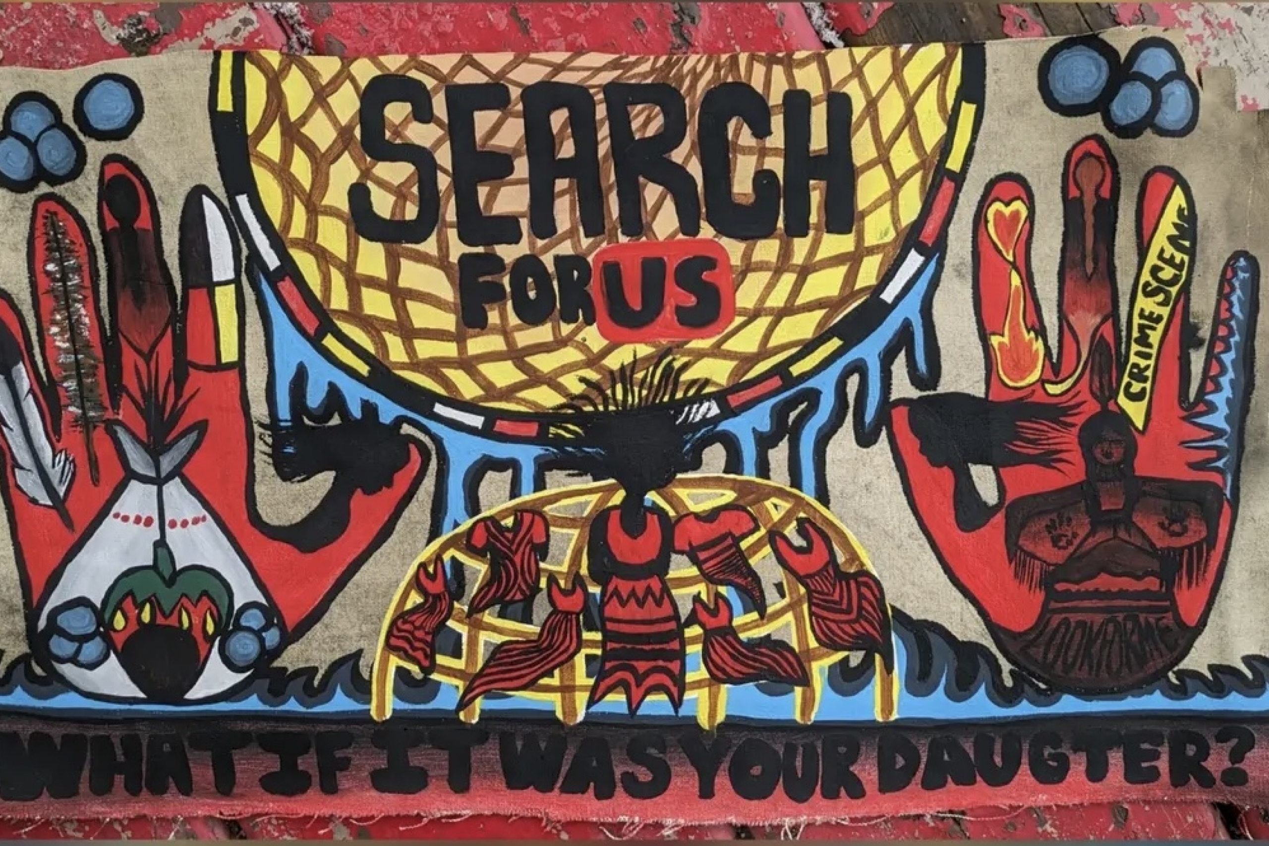 Artwork “Search for Us” highlighting justice for missing Indigenous women.