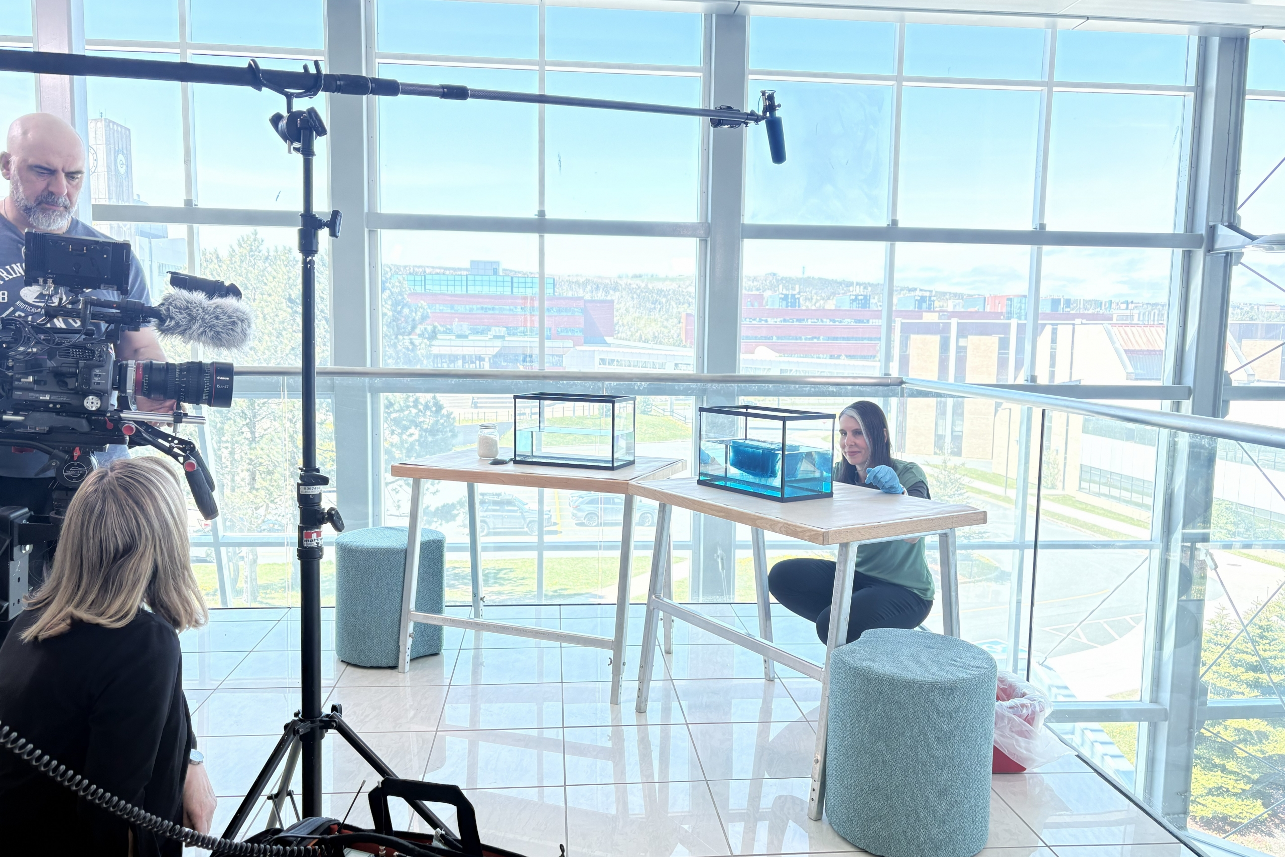 Dr. Marson setting up one of her iceberg experiments for the film crew.
