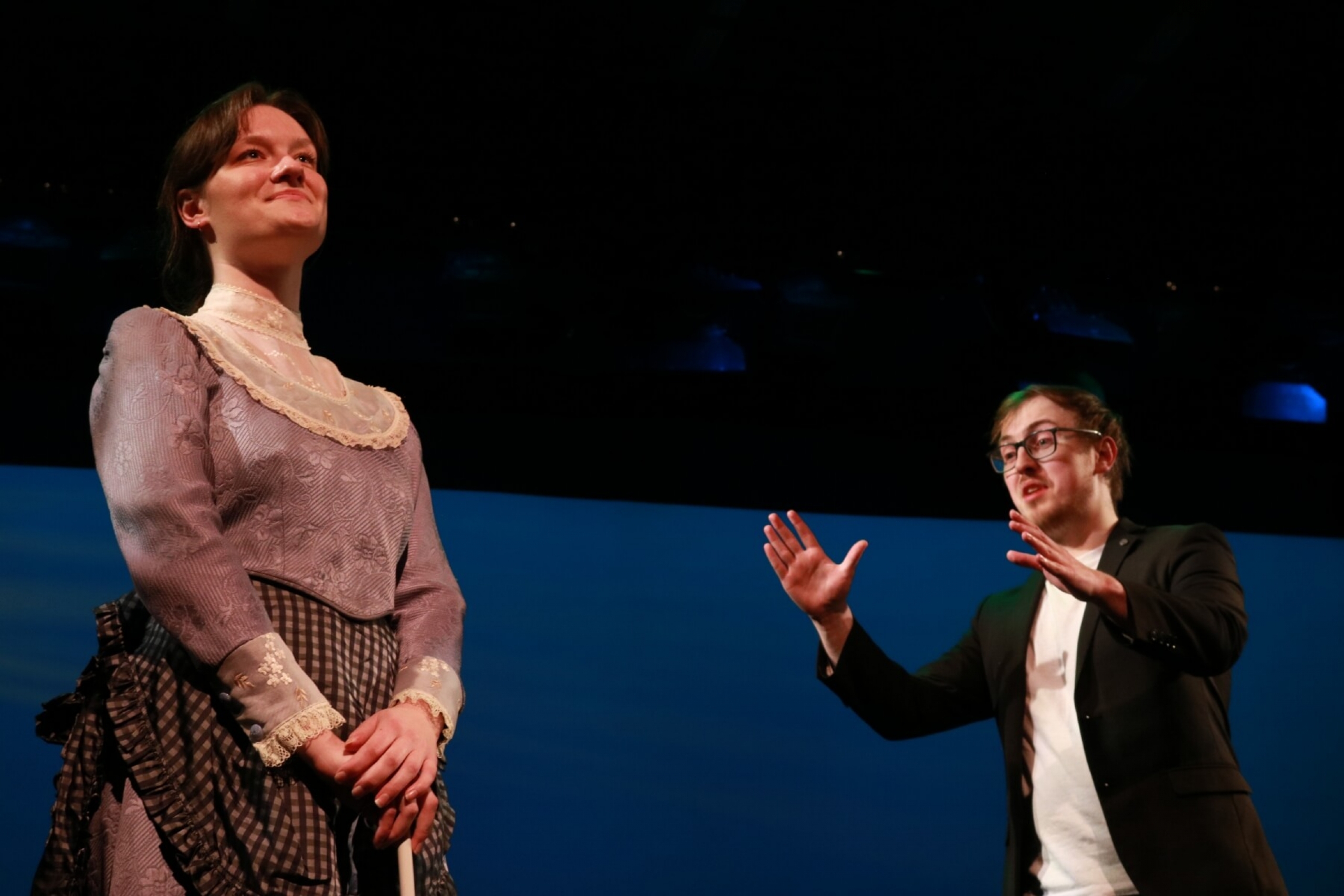 Tianna Masters performs as Dot with Alex Menec's George in excerpts from Sunday in the Park with George.