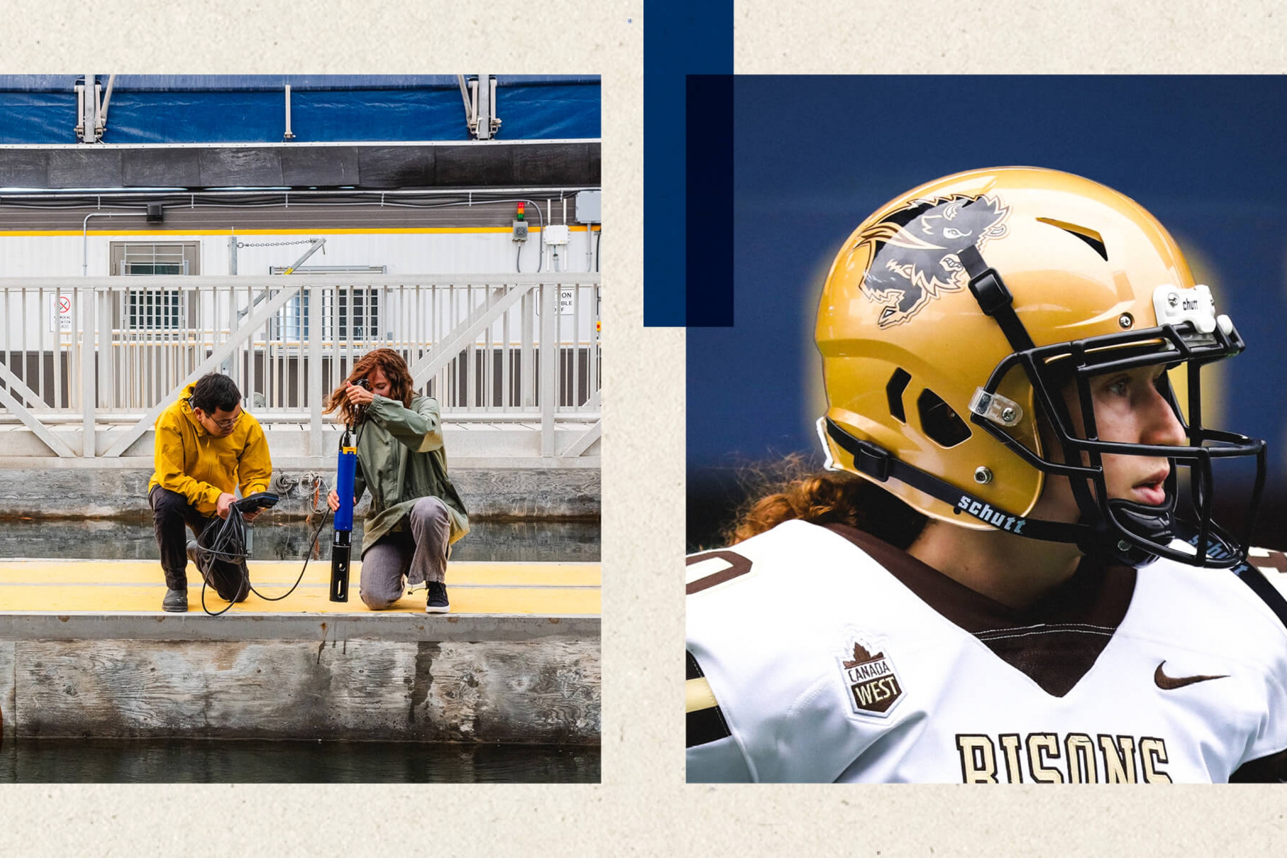 A grid of two images, showing researchers at the Churchill Marine Observatory and of Mya Turner