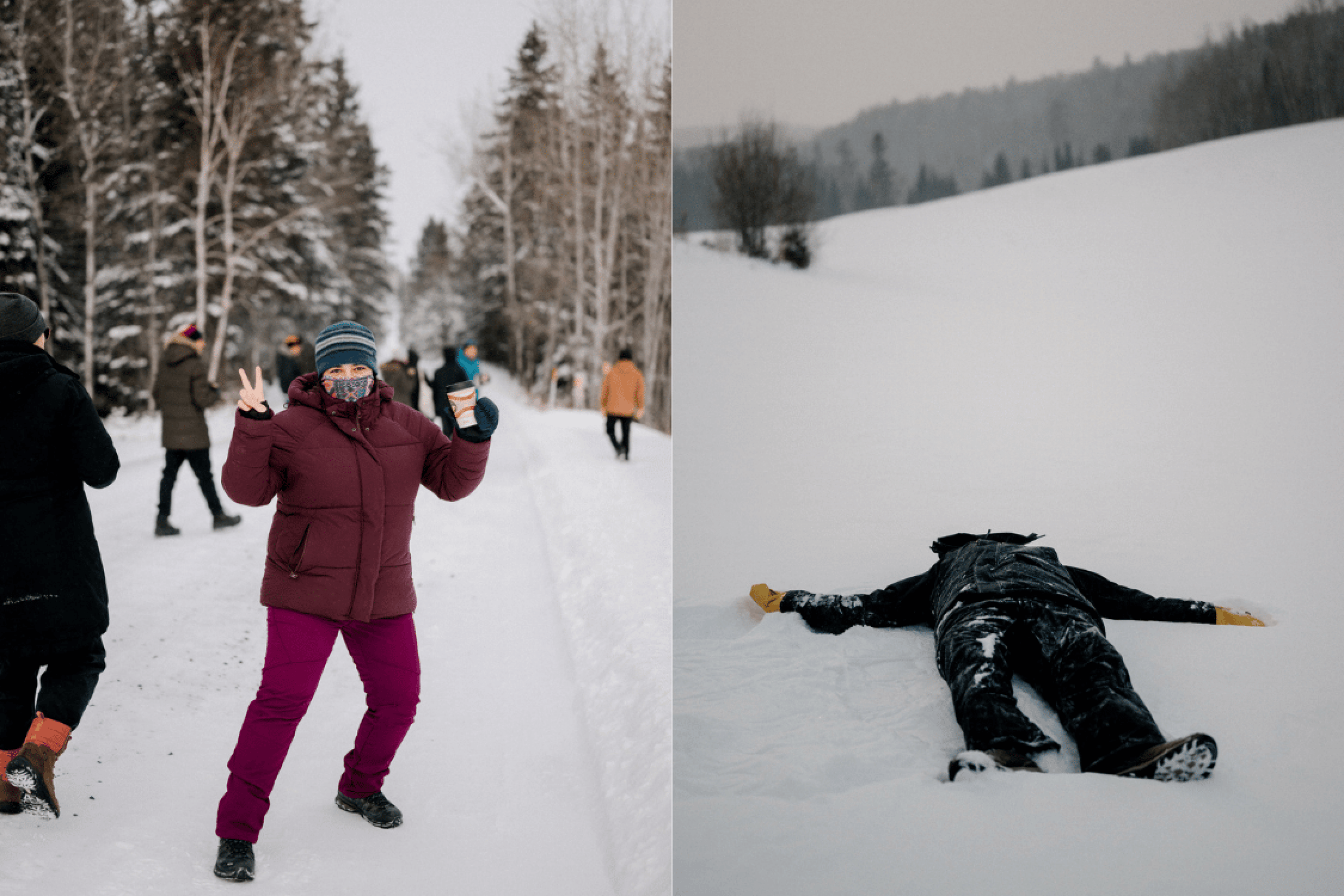 6. Participants enjoy winter activities during an outdoor gathering in the snow.