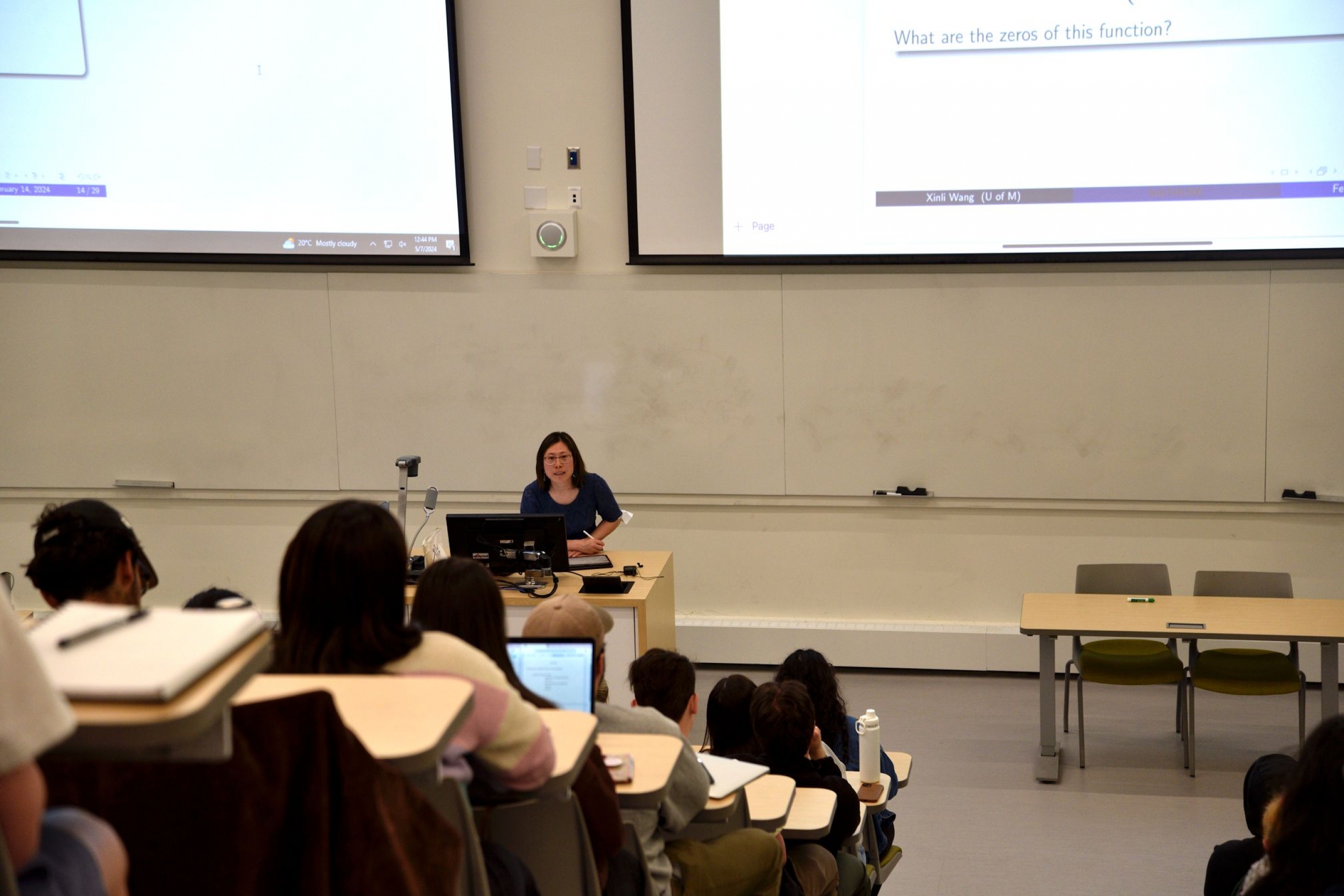 Xinli Wang delivers lecture to her students in the Department of Mathematics.